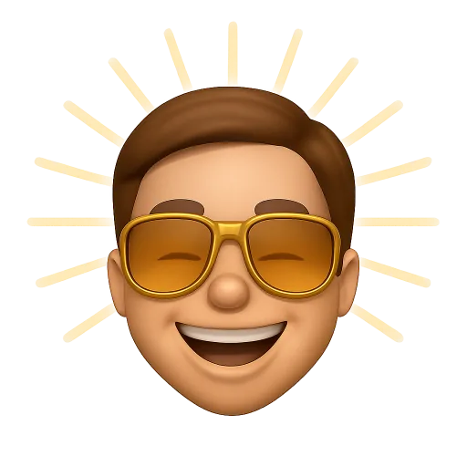 Confident memoji in gold sunglasses lit like the sun